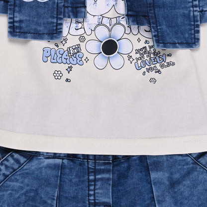 Girls Printed Spaghetti Top and Jeans with Denim Jacket