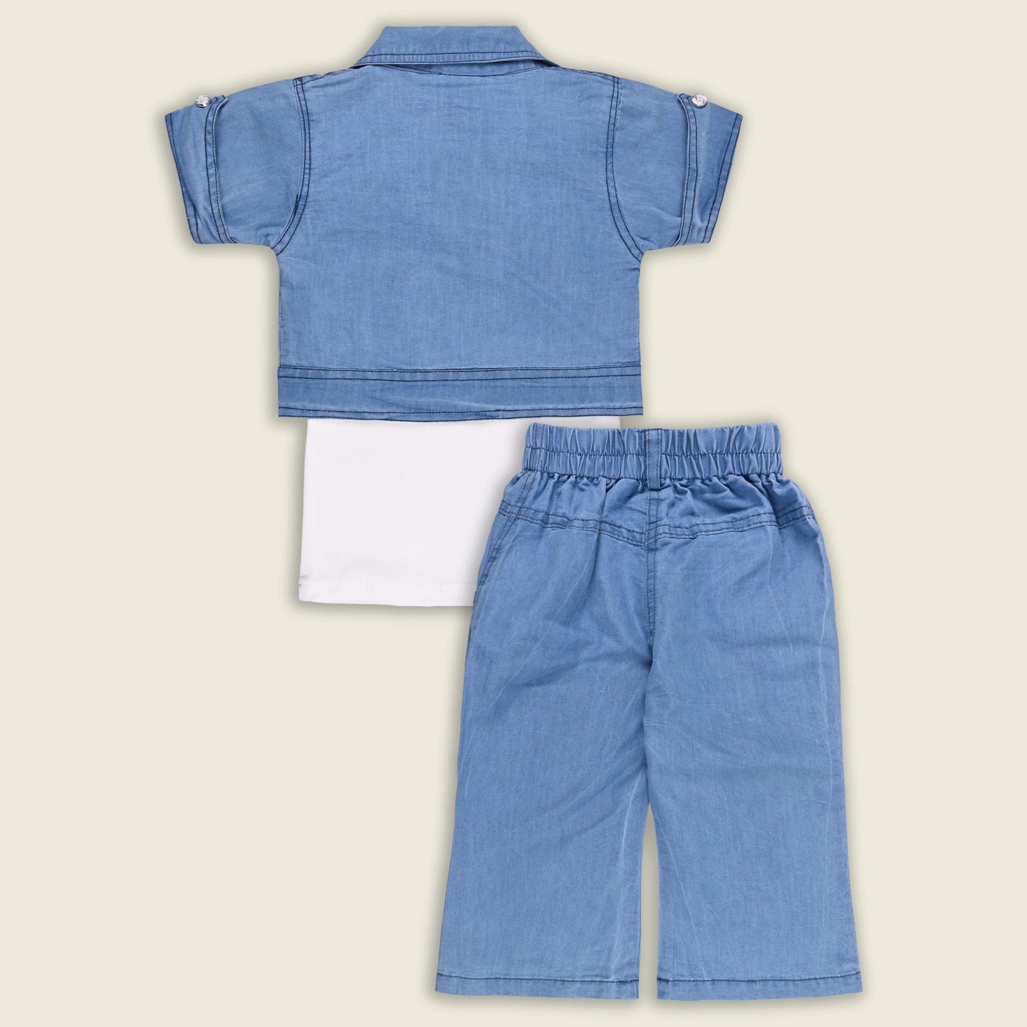 Girls Teddy Print Cotton Tshirt and Denim Jeans with Jacket Set