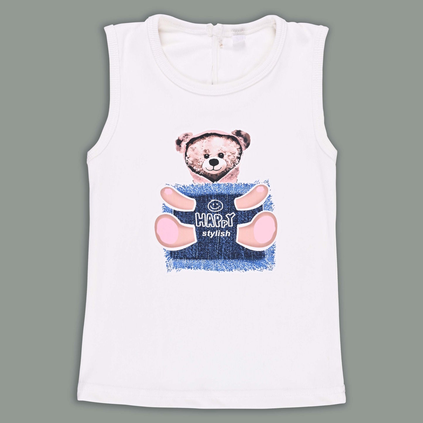 Girls Teddy Print Cotton Tshirt and Denim Jeans with Jacket Set