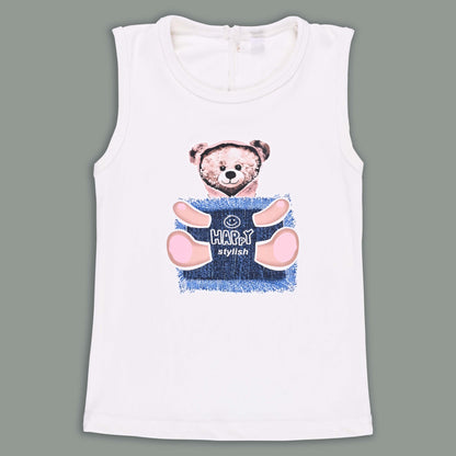 Girls Teddy Print Cotton Tshirt and Denim Jeans with Jacket Set