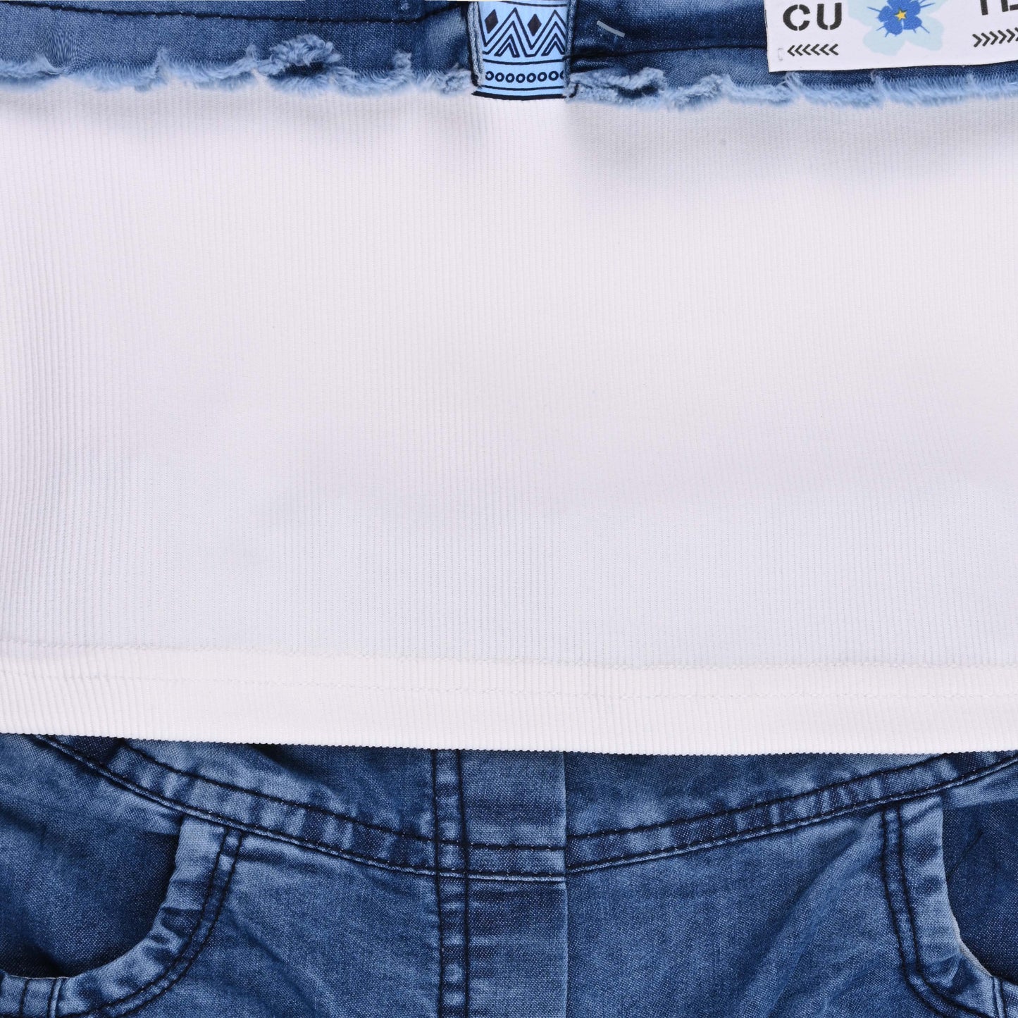 Girls Printed Cotton Tank top and Denim Jeans with Jacket Set