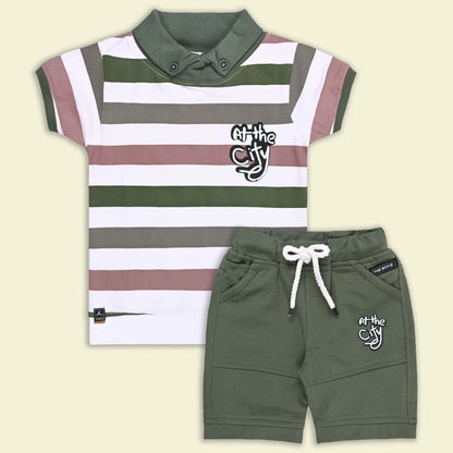 Boys Printed Cotton T-Shirt and Shorts Set