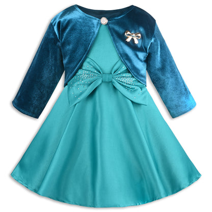 Girls Satin Party Wear Dress with Velvet Shrug & Bow Design