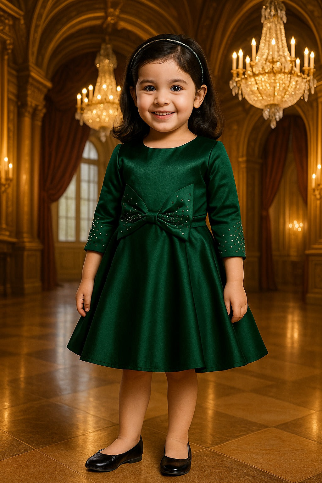 Elegant Green Winter Festive & Wedding Baby Girls Dress Online| Baby Girls Party Dress 