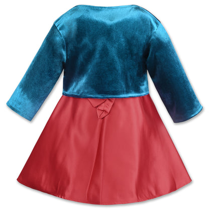 Girls Satin Party Wear Dress with Velvet Shrug & Bow Design