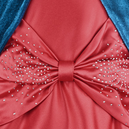 Girls Satin Party Wear Dress with Velvet Shrug & Bow Design