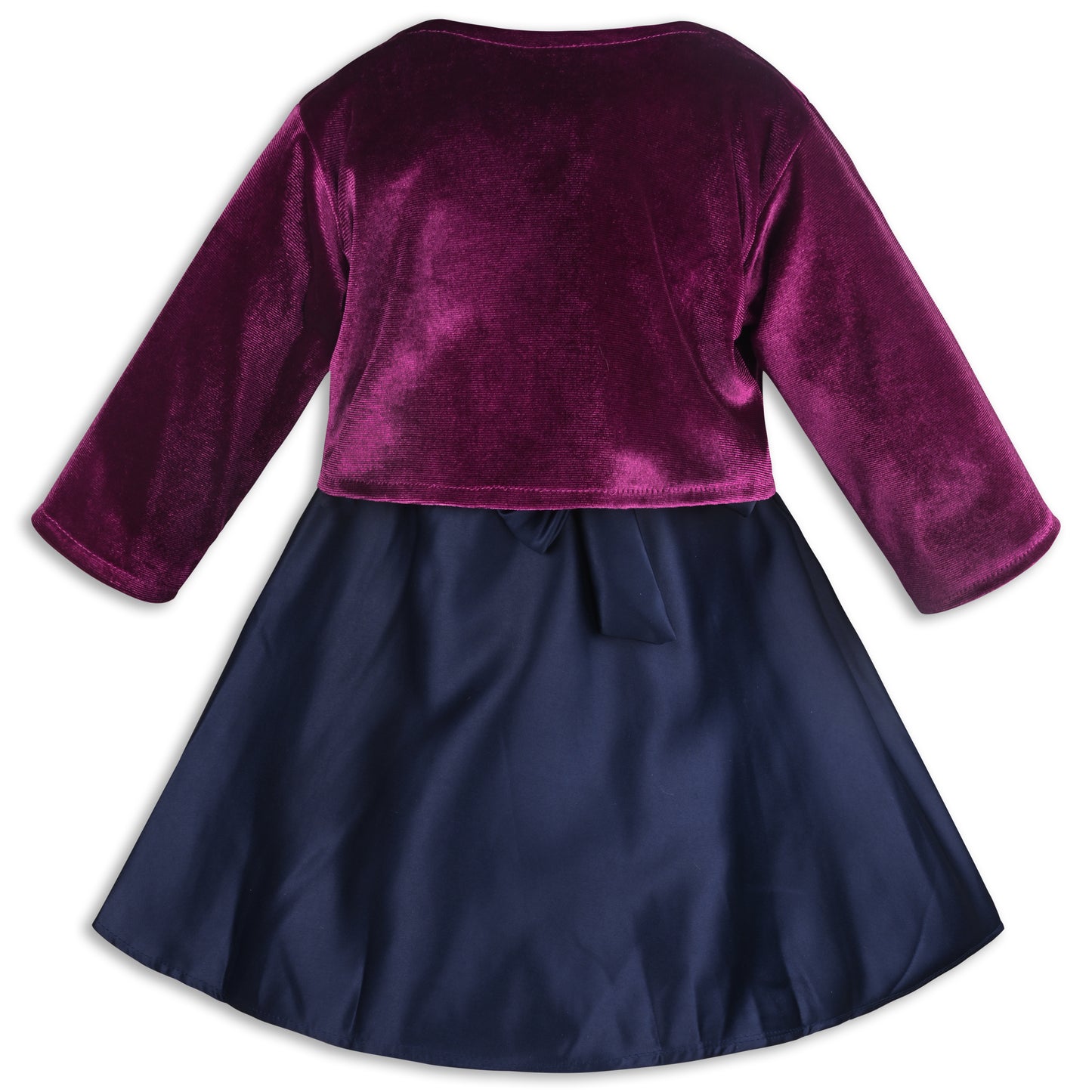 Girls Satin Party Wear Dress with Velvet Shrug & Bow Design