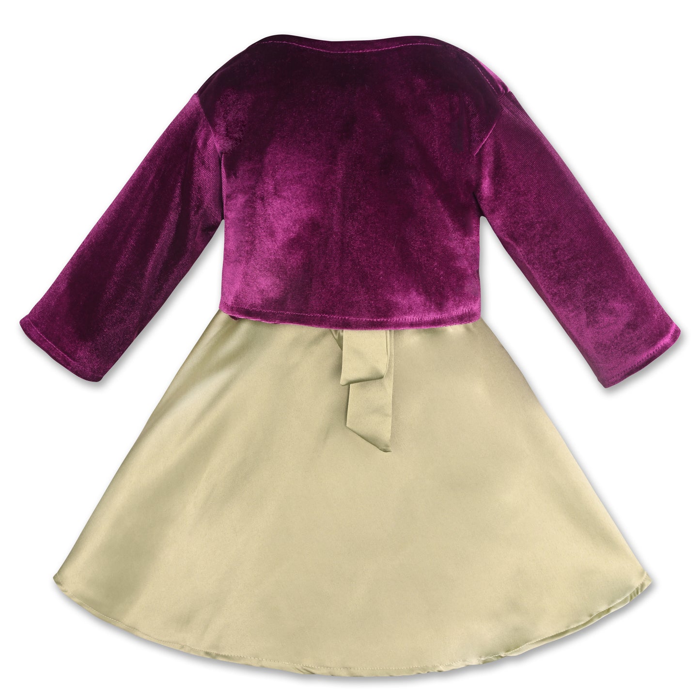 Girls Satin Party Wear Dress with Velvet Shrug & Bow Design