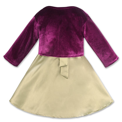 Girls Satin Party Wear Dress with Velvet Shrug & Bow Design