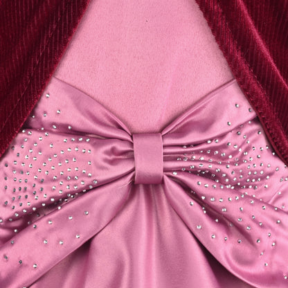 Girls Satin Party Wear Dress with Velvet Shrug & Bow Design