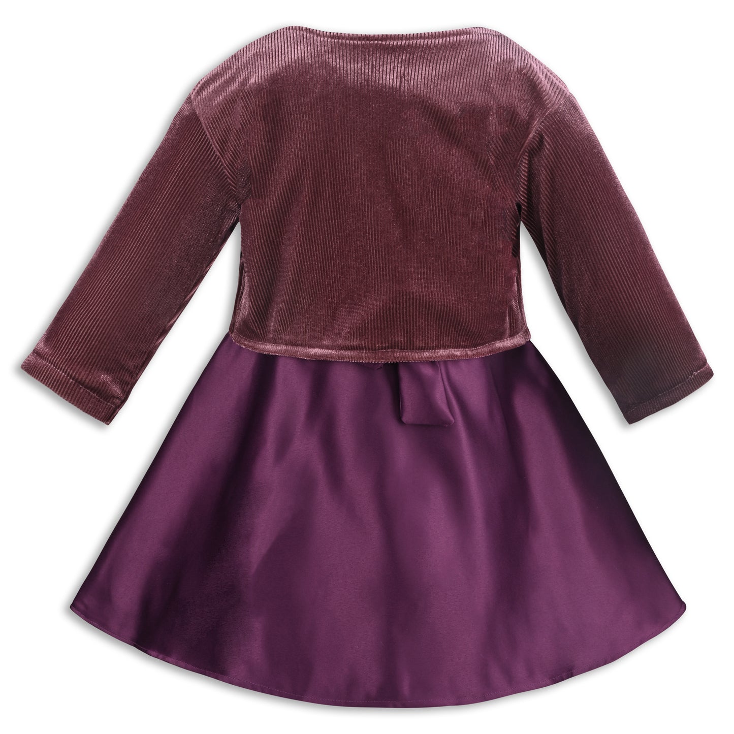Girls Satin Party Wear Dress with Velvet Shrug & Bow Design