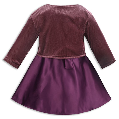 Girls Satin Party Wear Dress with Velvet Shrug & Bow Design