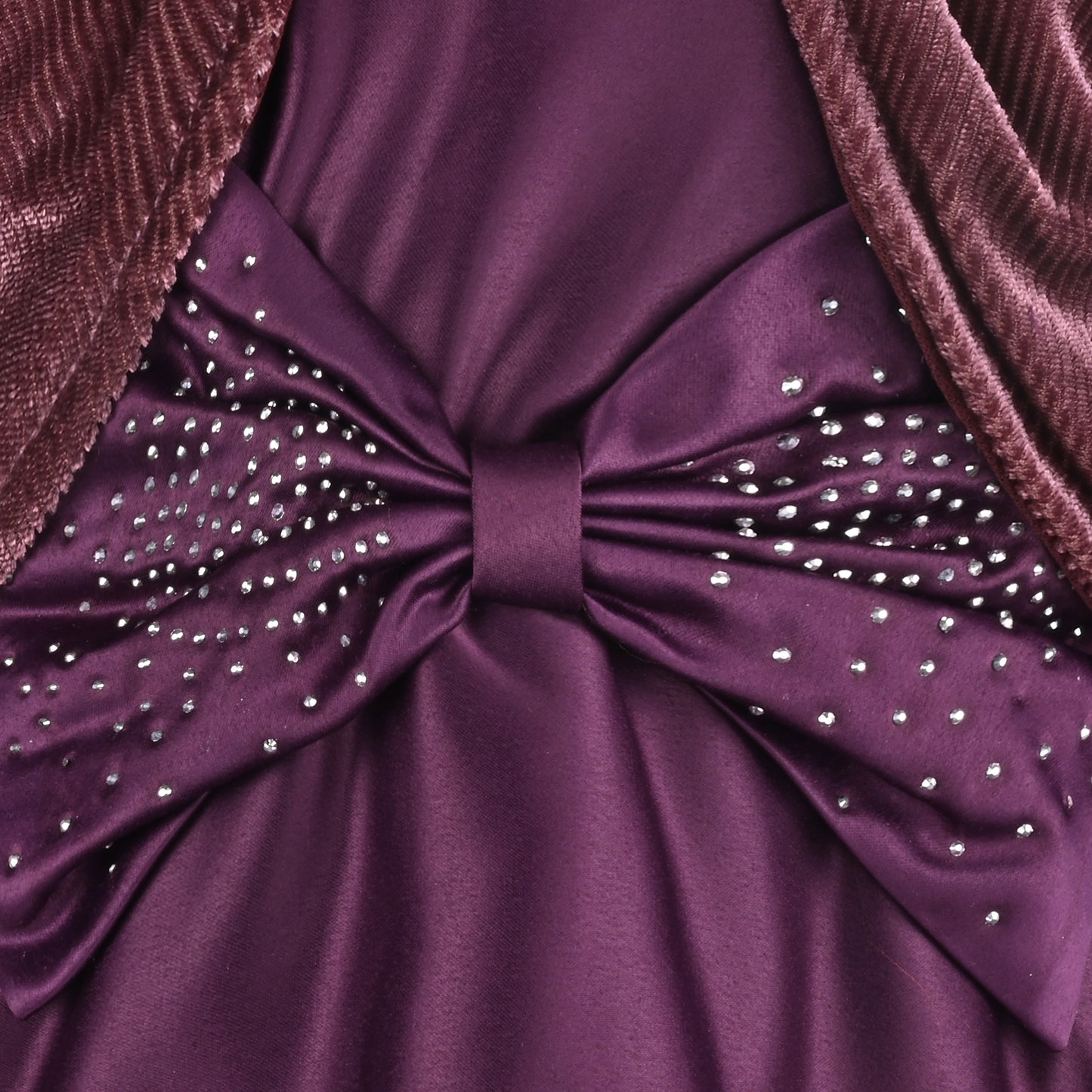 Girls Satin Party Wear Dress with Velvet Shrug & Bow Design