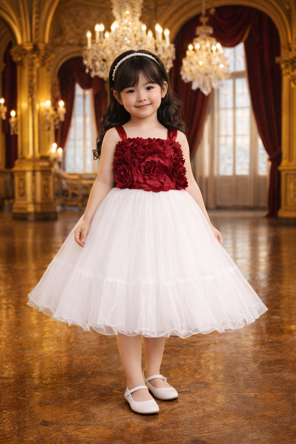 Girls Floral Embellished Square Neck dress