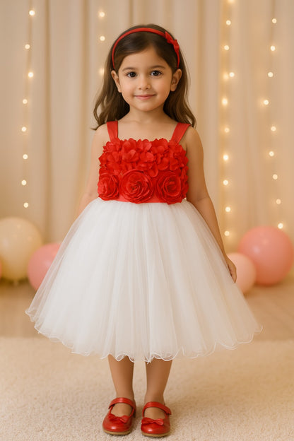 Girls Floral Embellished Square Neck dress