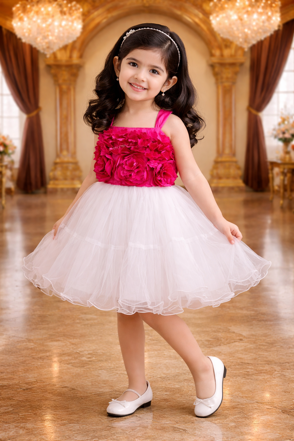 Girls Floral Embellished Square Neck dress