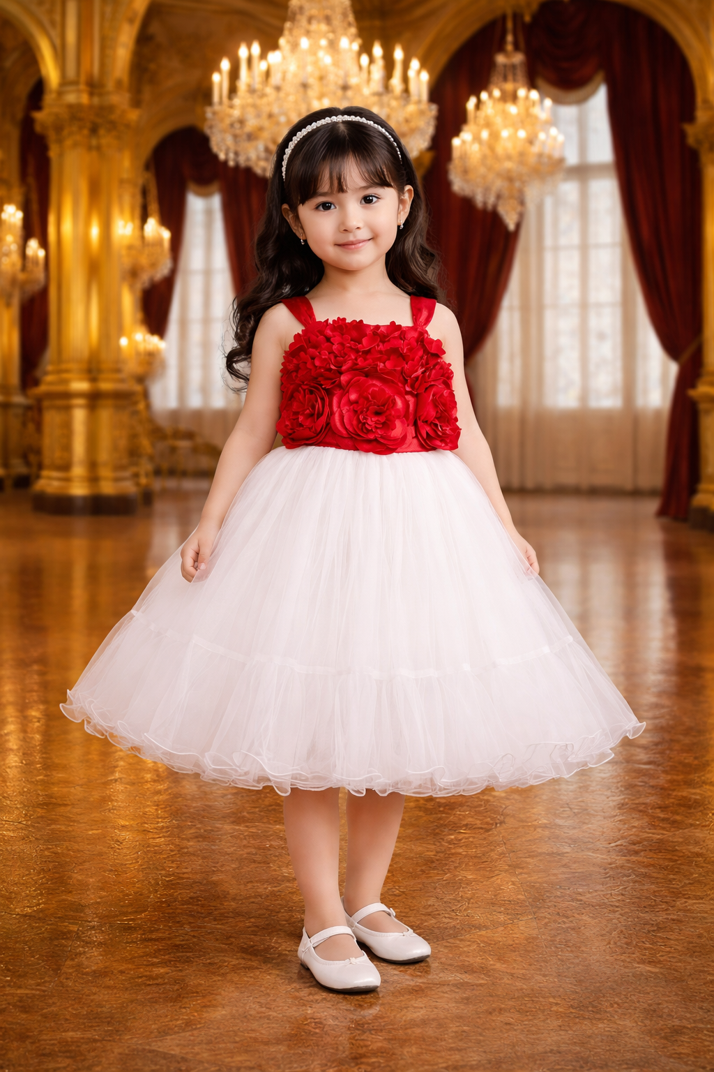 Girls Floral Embellished Square Neck dress