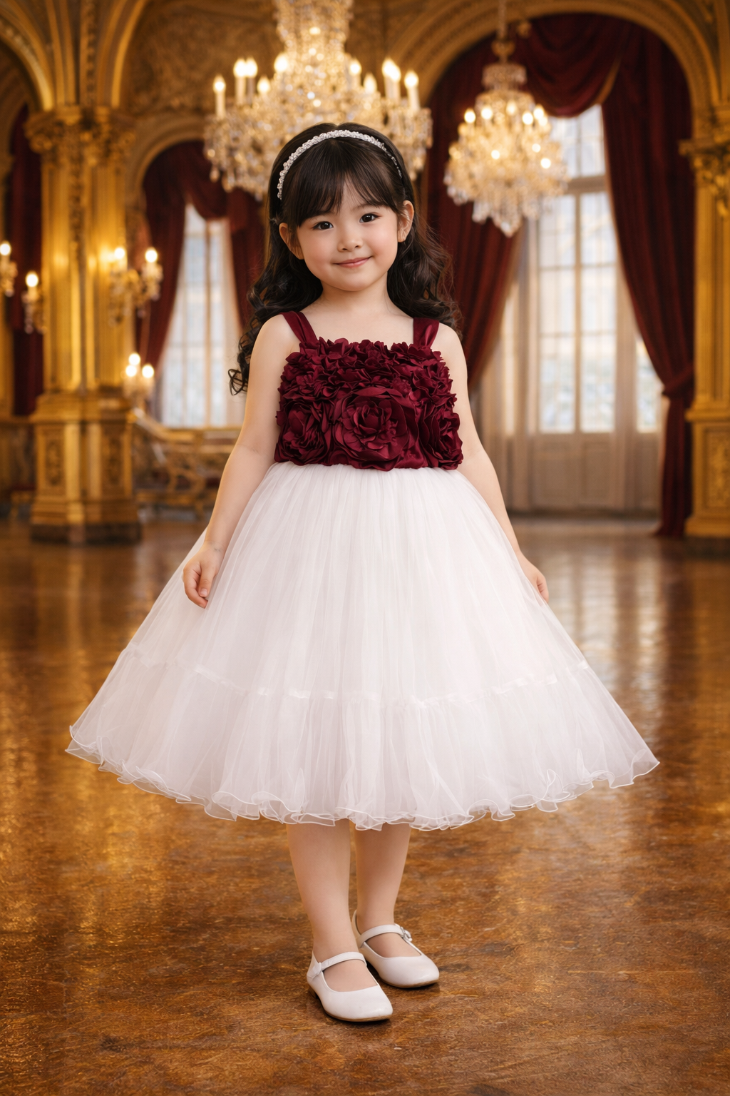 Girls Floral Embellished Square Neck dress