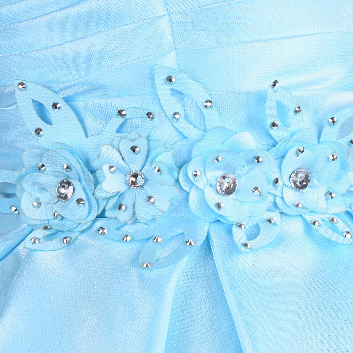 Girls Satin Embellished Flower Detailed Fit and Flare Dress