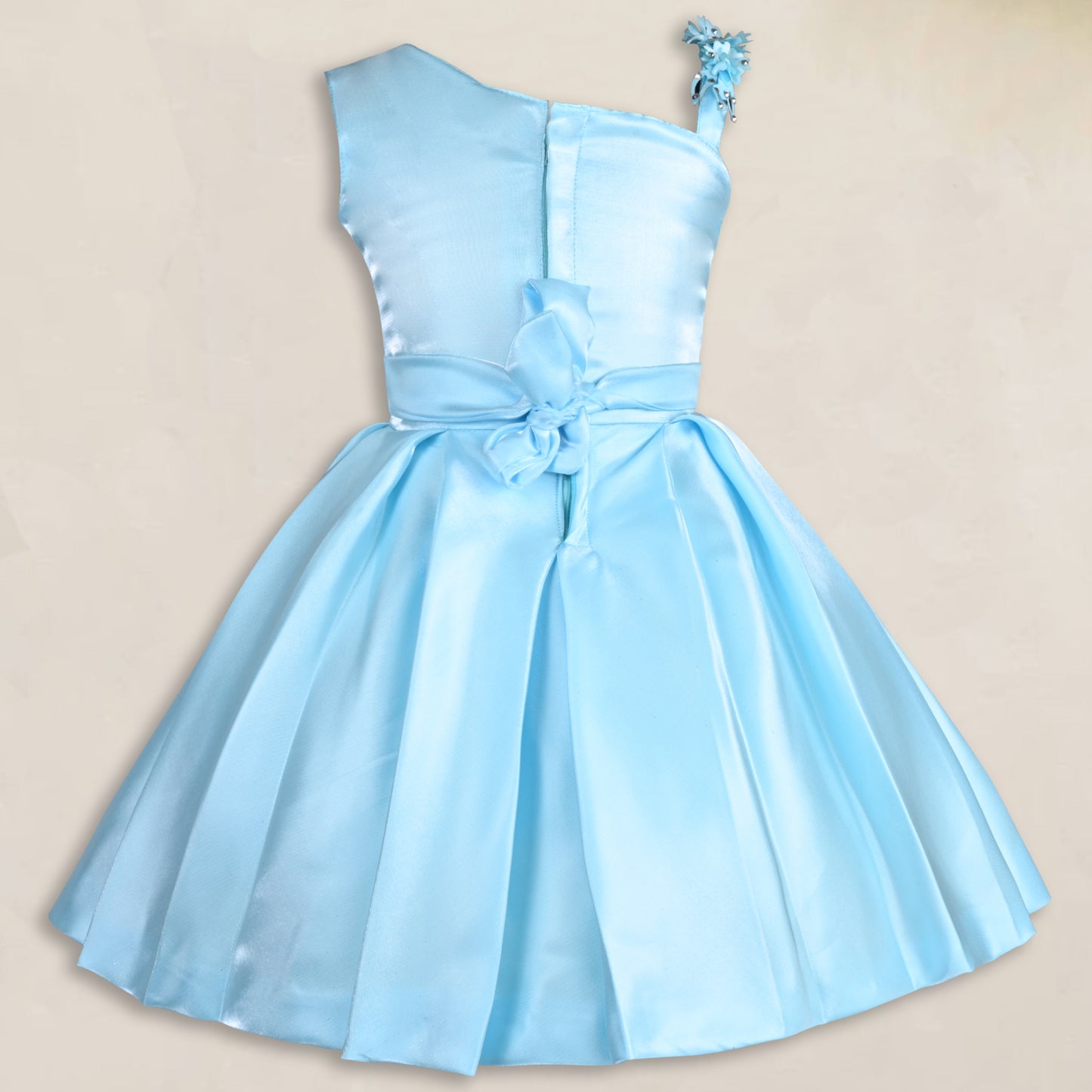 Girls Satin Embellished Flower Detailed Fit and Flare Dress