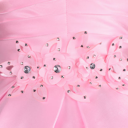 Girls Satin Embellished Flower Detailed Fit and Flare Dress