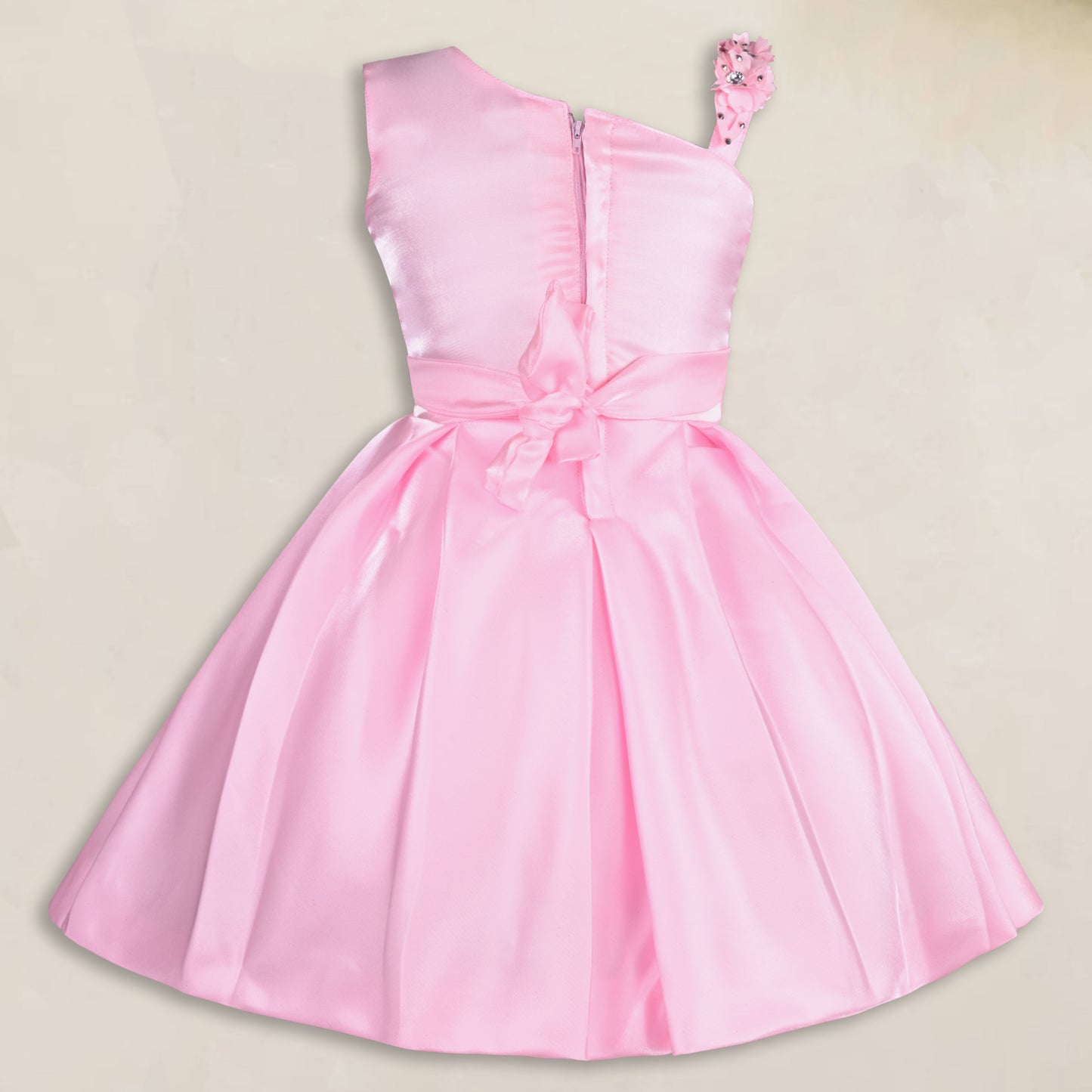 Girls Satin Embellished Flower Detailed Fit and Flare Dress