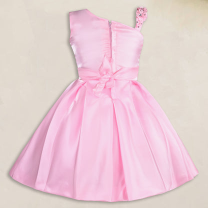 Girls Satin Embellished Flower Detailed Fit and Flare Dress