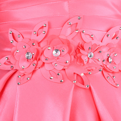 Girls Satin Embellished Flower Detailed Fit and Flare Dress
