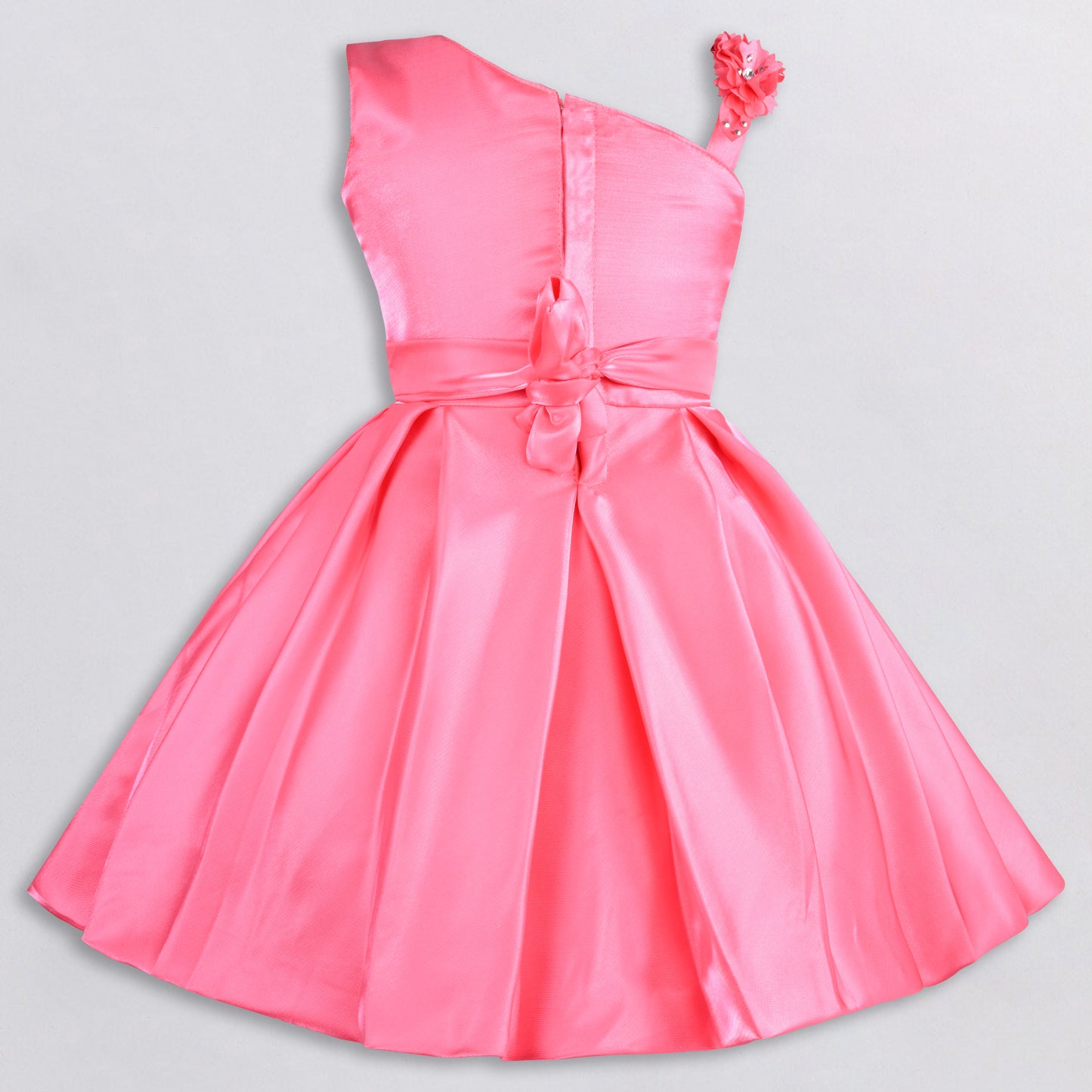 Girls Satin Embellished Flower Detailed Fit and Flare Dress
