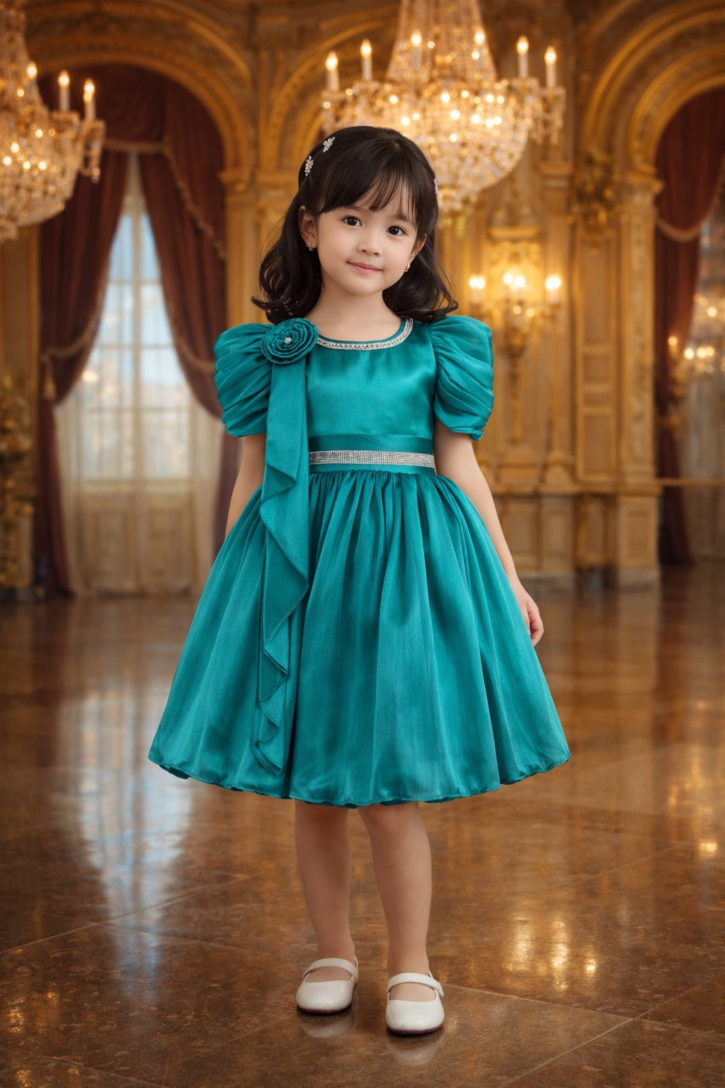 Rhinestone Floral Embellished Balloon Party Dress