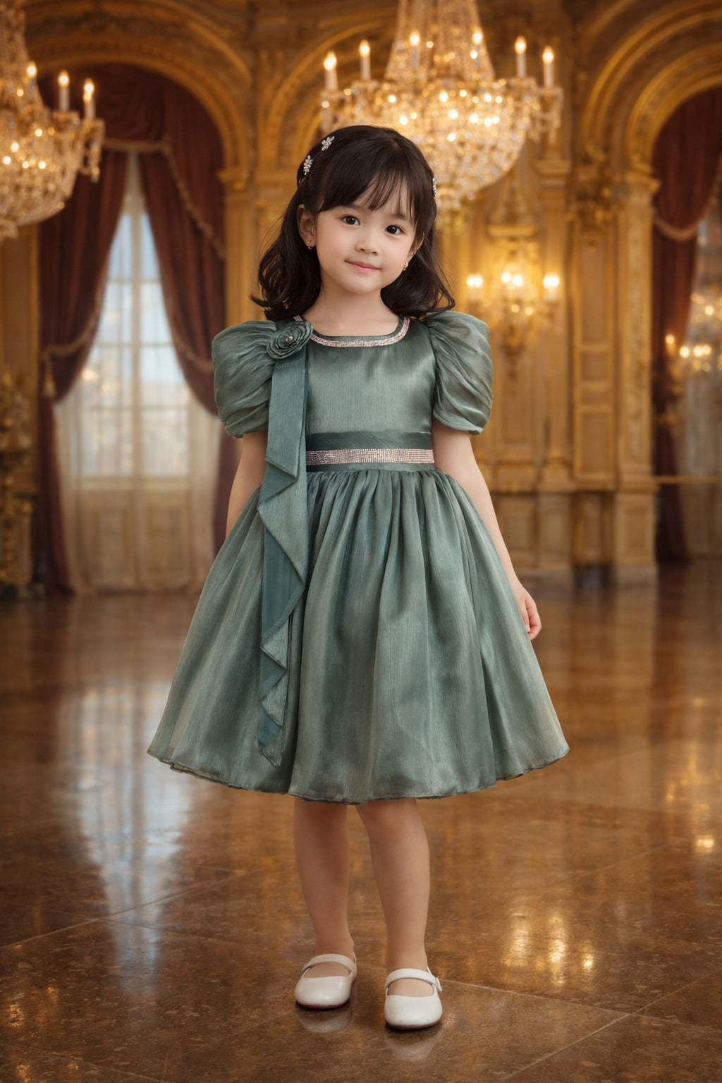 Rhinestone Floral Embellished Balloon Party Dress