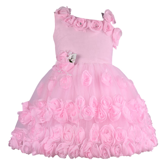 Girls Solid Net Fabric A-Line Frock Dress