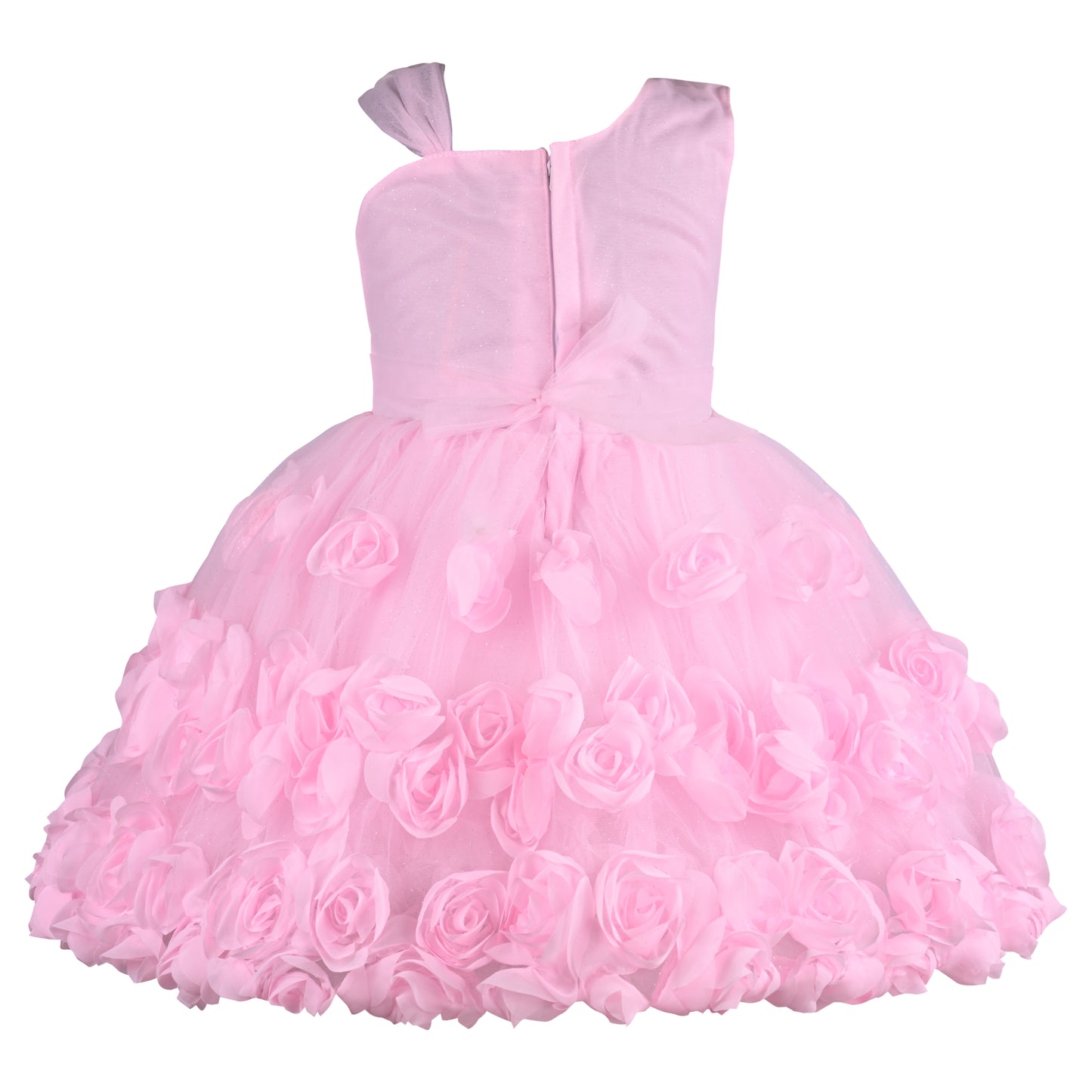 Girls Solid Net Fabric A-Line Frock Dress