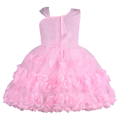 Girls Solid Net Fabric A-Line Frock Dress