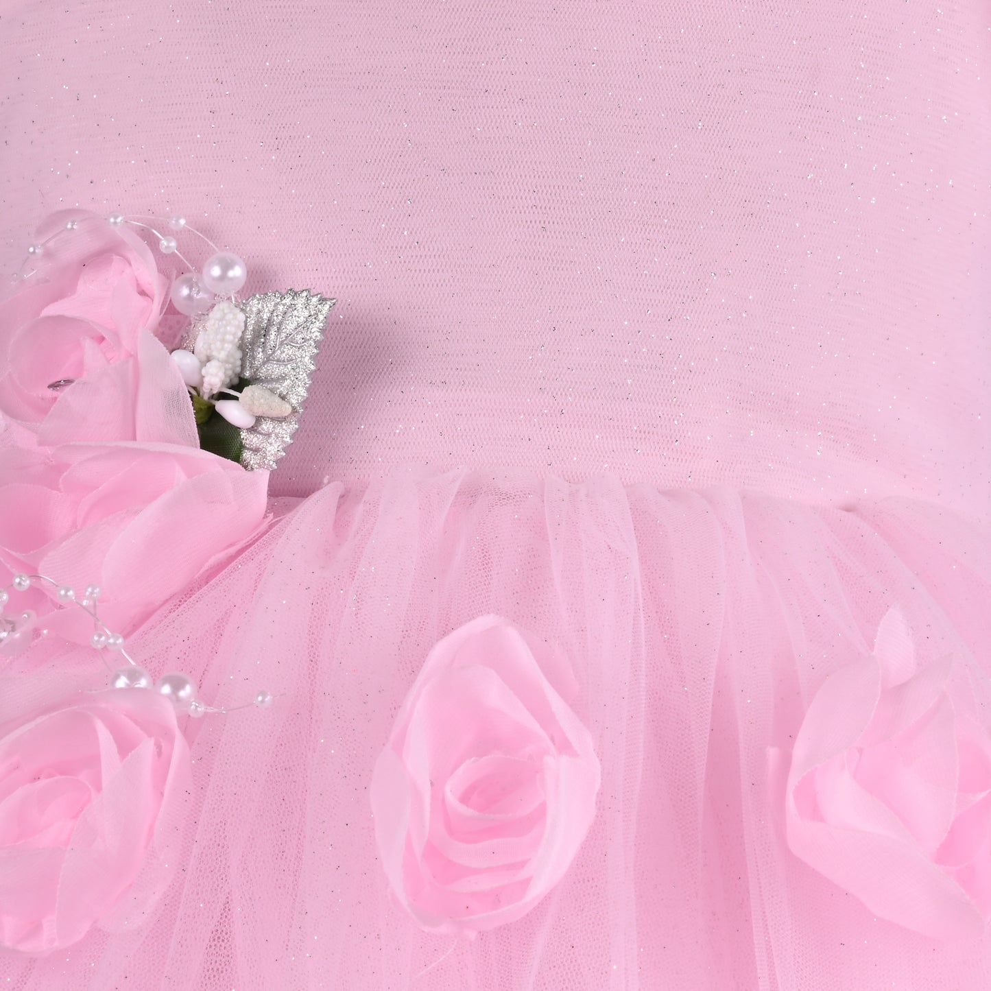 Girls Solid Net Fabric A-Line Frock Dress