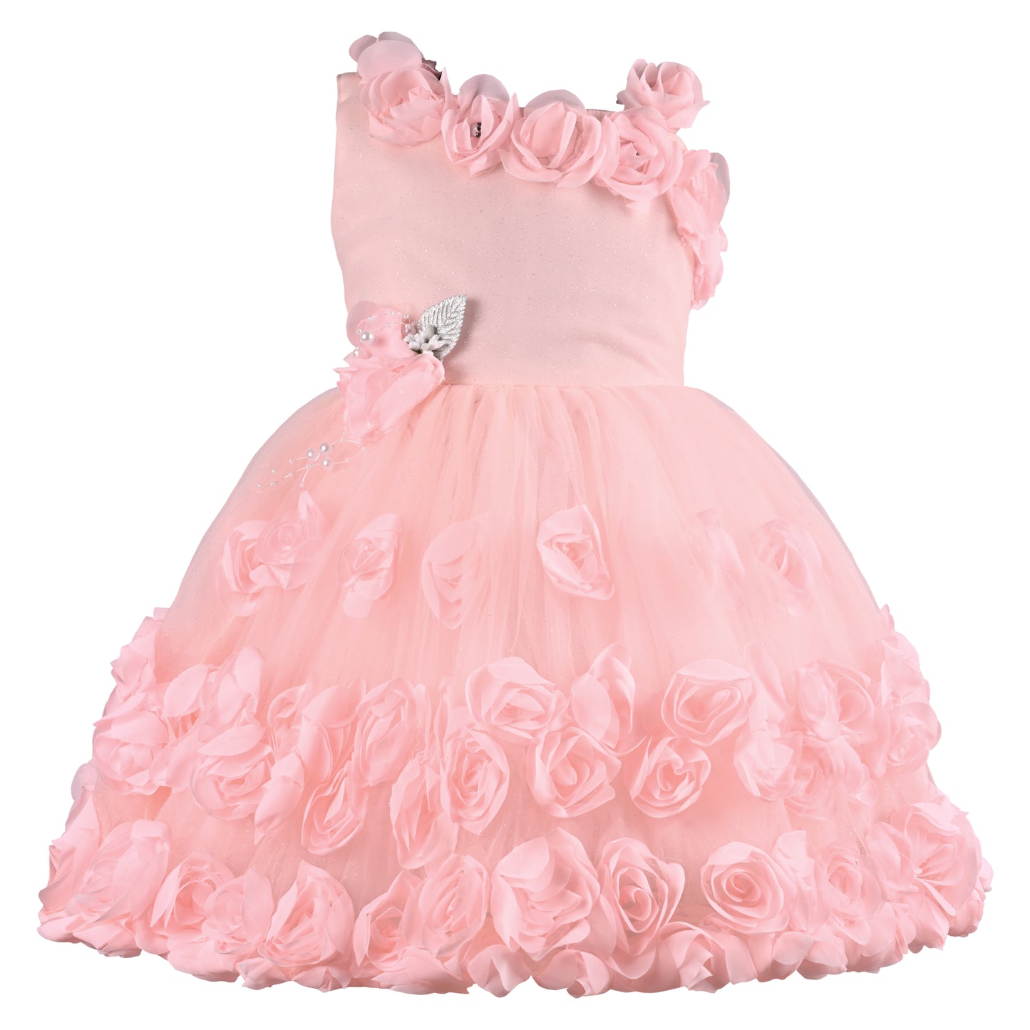 Girls Solid Net Fabric A-Line Frock Dress