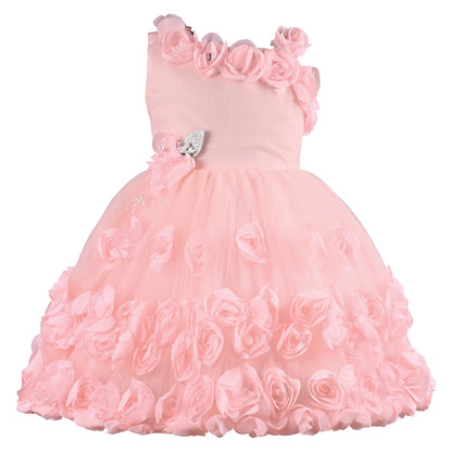 Girls Solid Net Fabric A-Line Frock Dress