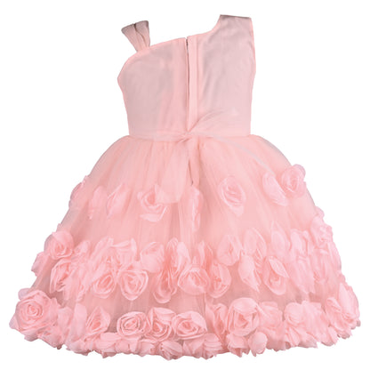 Girls Solid Net Fabric A-Line Frock Dress
