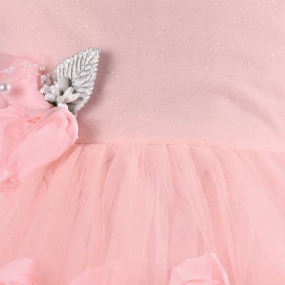 Girls Solid Net Fabric A-Line Frock Dress