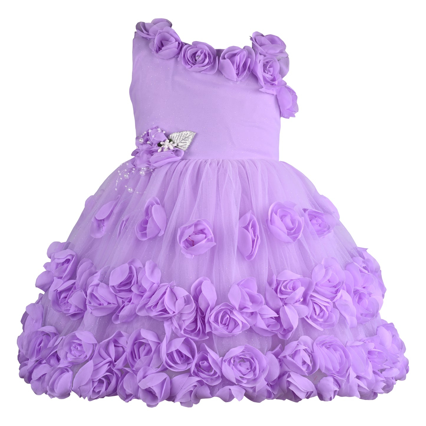 Girls Solid Net Fabric A-Line Frock Dress