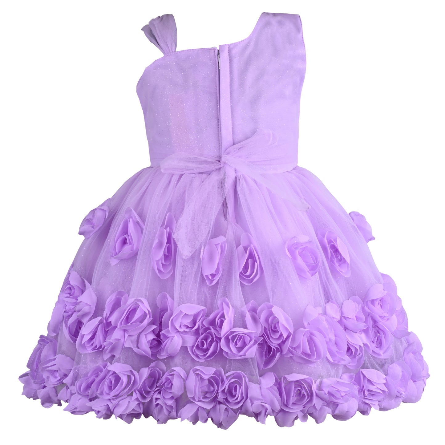 Girls Solid Net Fabric A-Line Frock Dress