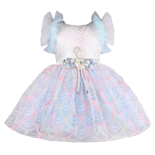 Girls Embellished Net Fabric A-Line Frock Dress