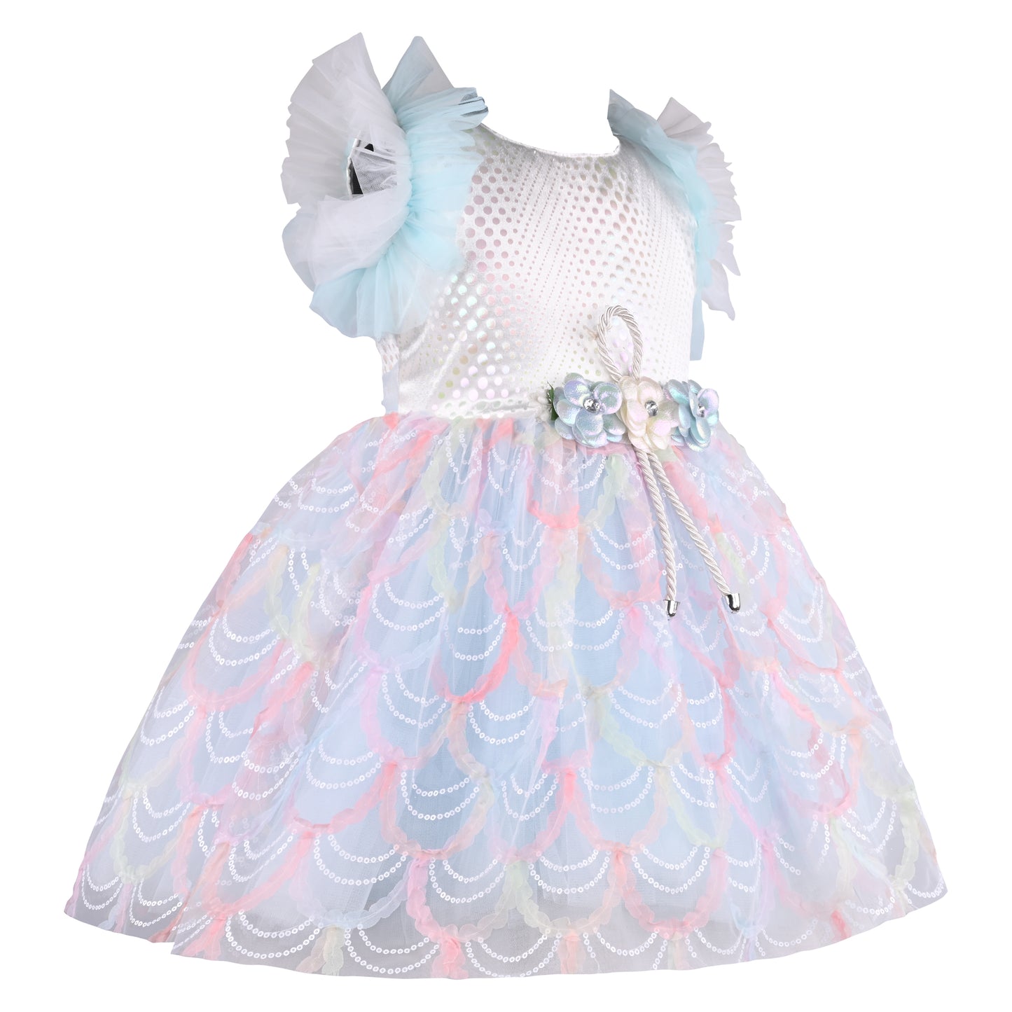 Girls Embellished Net Fabric A-Line Frock Dress