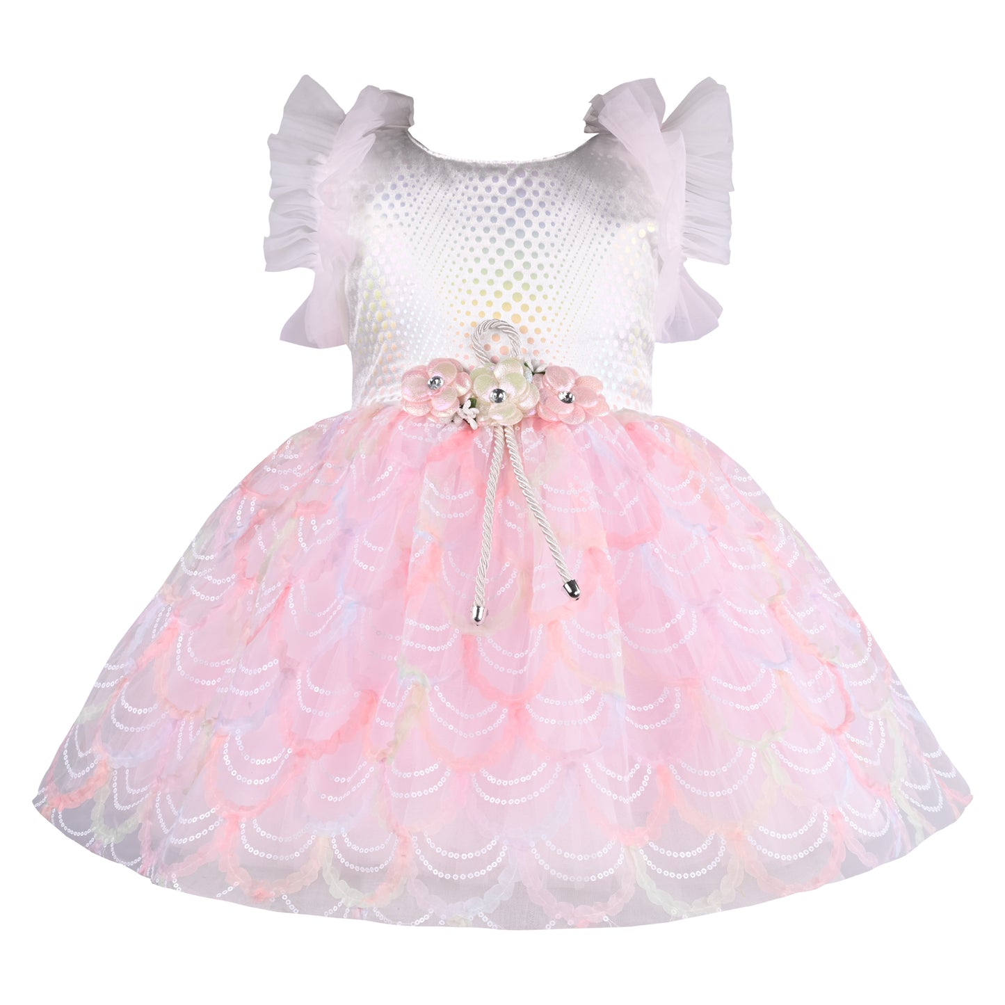 Girls Embellished Net Fabric A-Line Frock Dress