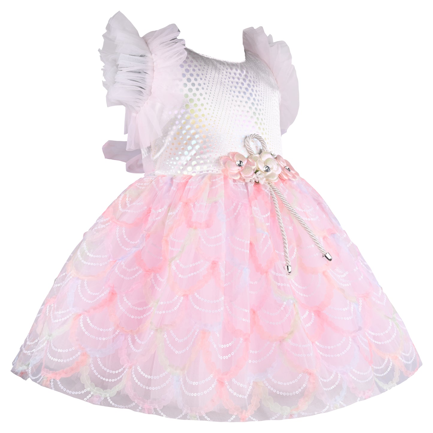 Girls Embellished Net Fabric A-Line Frock Dress