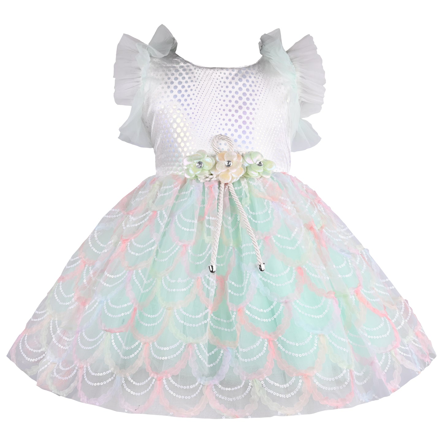 Girls Embellished Net Fabric A-Line Frock Dress