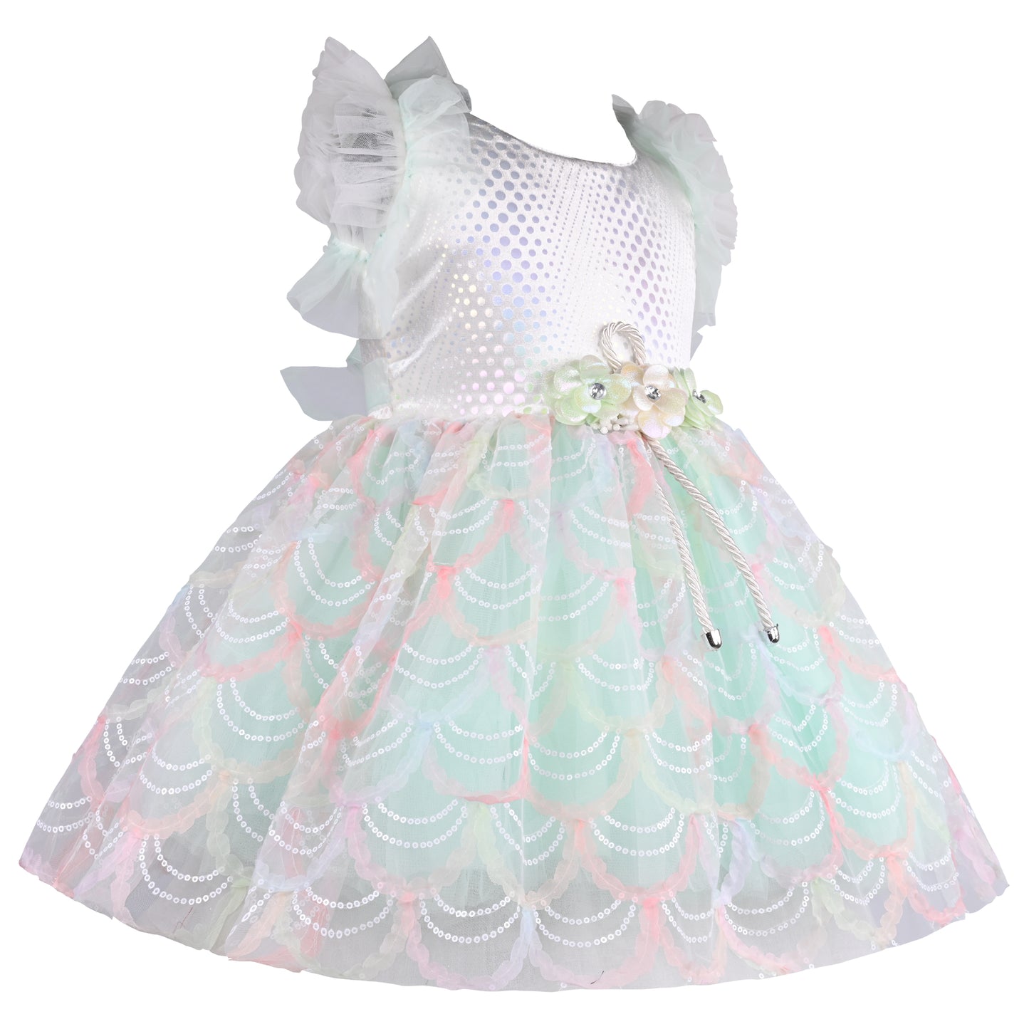 Girls Embellished Net Fabric A-Line Frock Dress