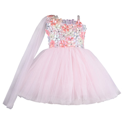 Girls Solid Net Fabric A-Line Frock Dress