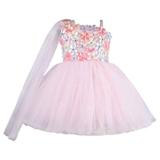 Girls Solid Net Fabric A-Line Frock Dress