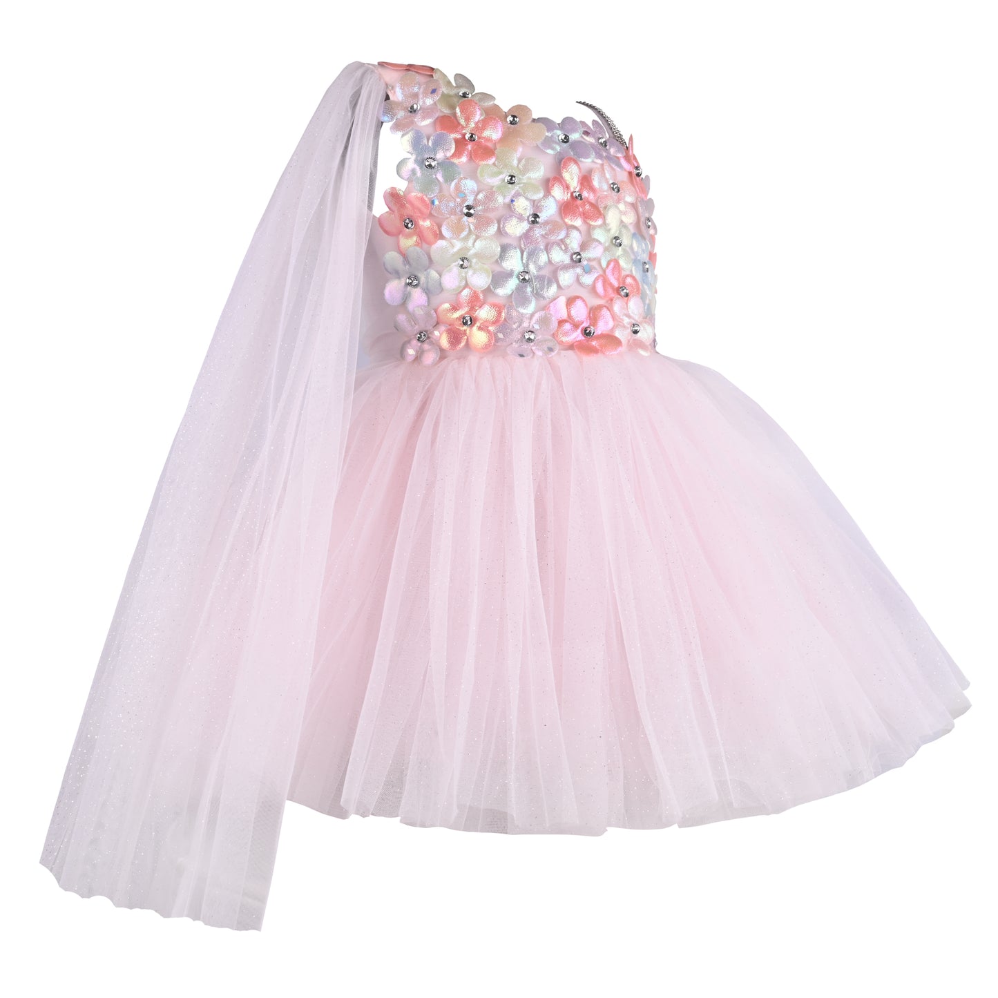 Girls Solid Net Fabric A-Line Frock Dress